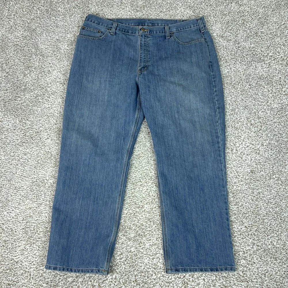 Carhartt Jeans Mens 42x30 Blue Relaxed Fit Denim Workwear Straight Leg Zip Fly